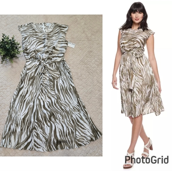 Nine West Dresses & Skirts - Nine West Green Animal Stripes Pleated Bottom Dress, Size Medium NWT
